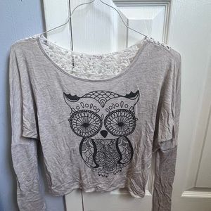 Tan long sleeve shirt with owl